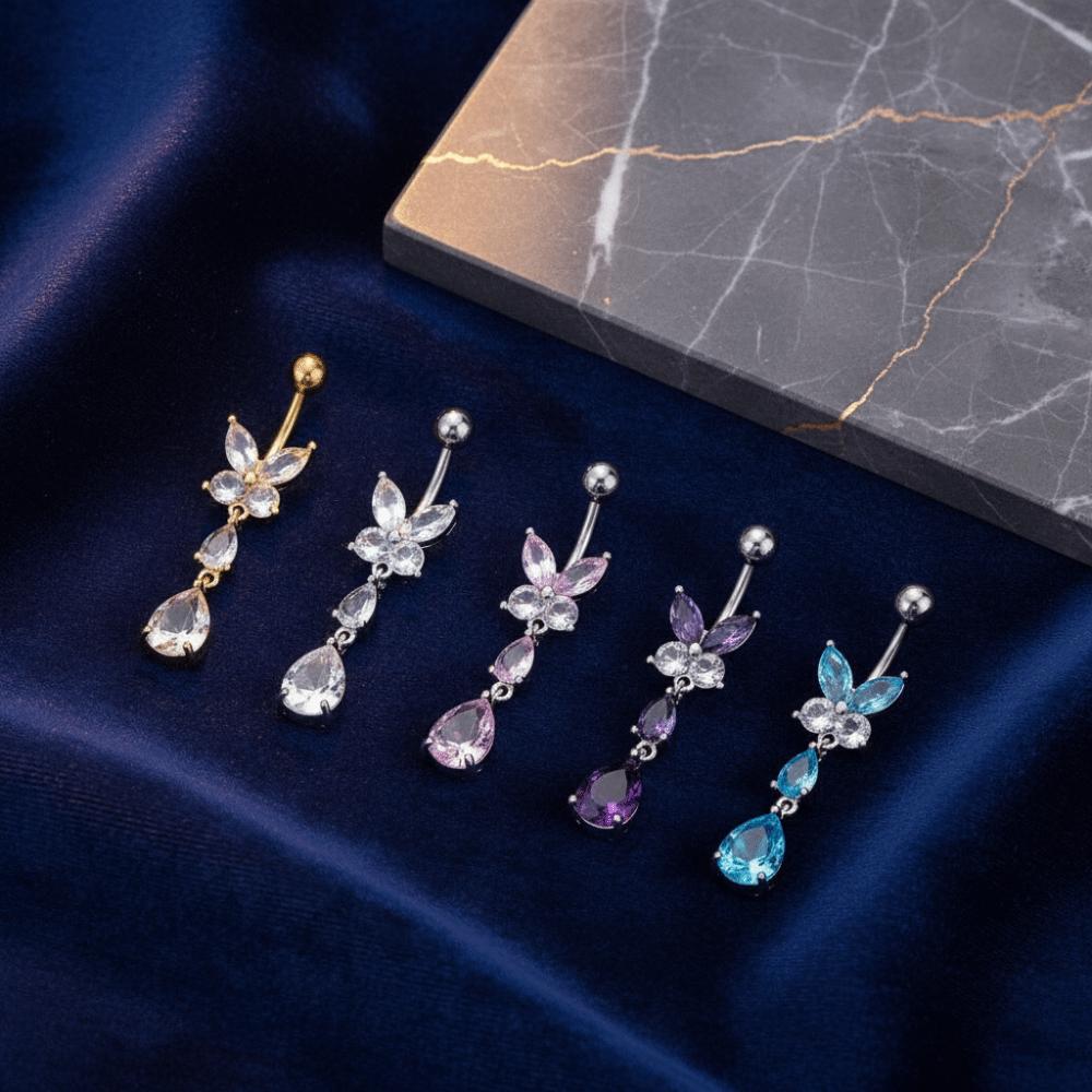 Zinc Zinc Alloy Drop Navel Piercing Ring Zircon Crystals Dangled Navel Ring  Women