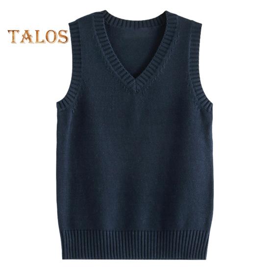 Women Knitting Vest V-Neck Sleeveless Ribbed Trim Solid Color Vest Tops Autumn Winter Loose Fit Knitwear