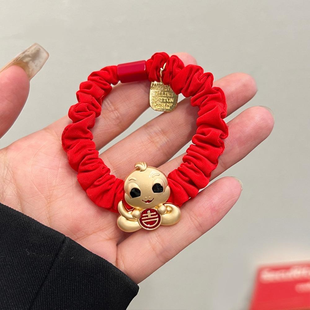 Rhinestone New Year Hair Rope Red Chinese Style Bracelet Elastic Snake Year Hair Ring  Girls