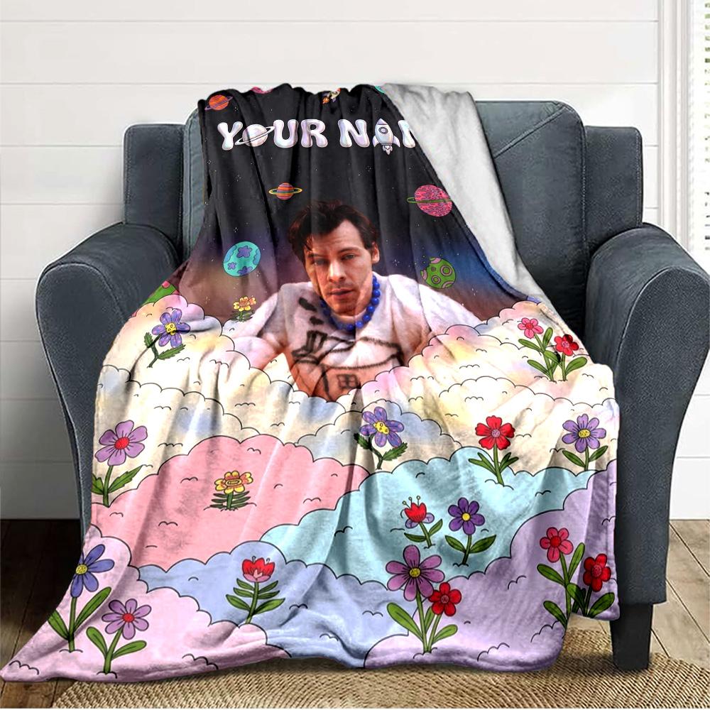 Name Custom Music Themed Harry-styles Print Flannel Blanket High Quality Warm Comfortable Cover for All Seasons Perfect for Gifts Home Decor