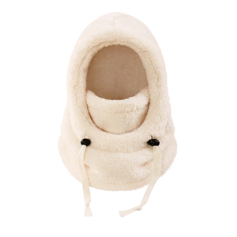 Plush Pullover Hat Girls Winter Polyester Fiber Cold-proof Face Mask Hats Warm Ear Protection and Neck Scarf Integrated Hat бежевый