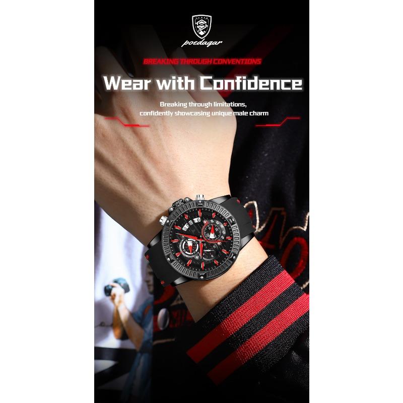 POEDAGAR Sports Men Watches Waterproof Luminous Chronograph Date Military Watch Silicone Strap Quartz Wristwatch Reloj