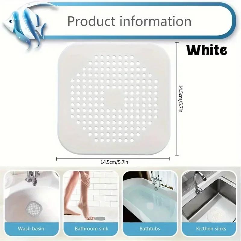 Durable Silicone Square Shower Drain Cover Prevents Sink Clogging, Shower Drain Strainer, Adsorption Sink Strainer, Convenient