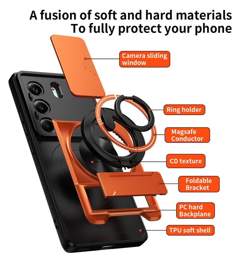 2 in 1 Ring Grip Built-in Magnetic Car Holder Case for Tecno Camon 40 Pro camon40 Camon 30 20 pro Lens push-pull protect Cover