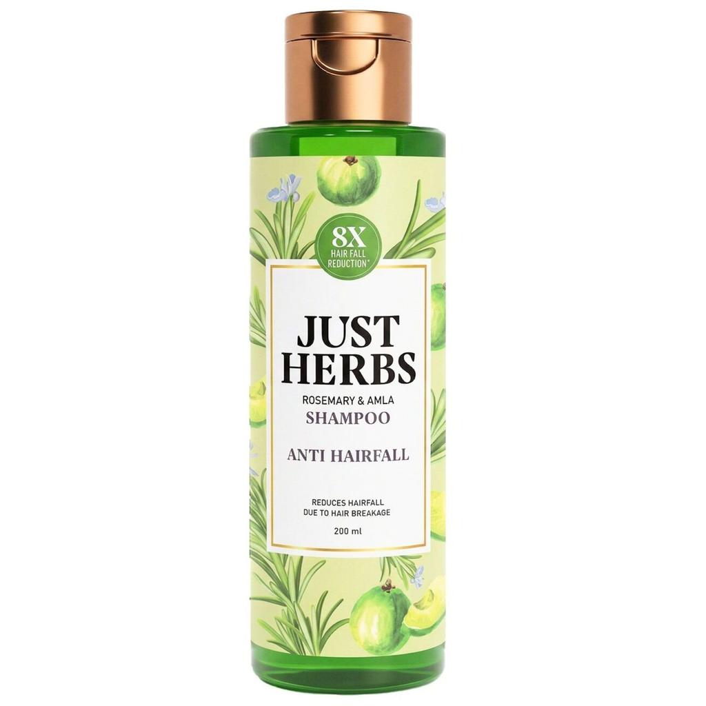 Just Herbs Anti Hairfall Shampoo | Rosemary, Amla & 12 Herbs | Reduces Hair fall by 8X from 1st wash | Ayurvedic Shampoo for All Hair Types - 200ml