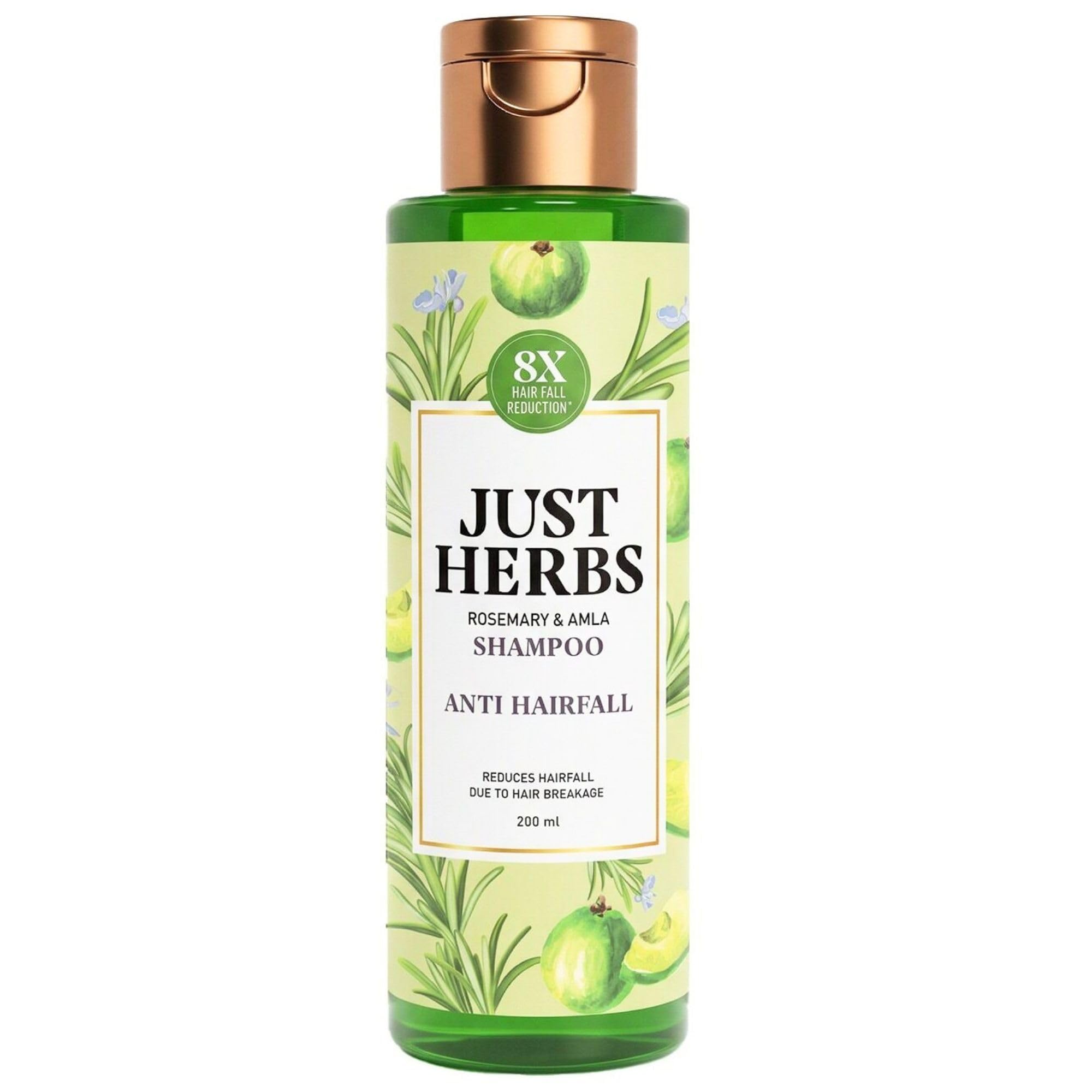 Just Herbs Anti Hairfall Shampoo | Rosemary, Amla & 12 Herbs | Reduces Hair fall by 8X from 1st wash | Ayurvedic Shampoo for All Hair Types - 200ml