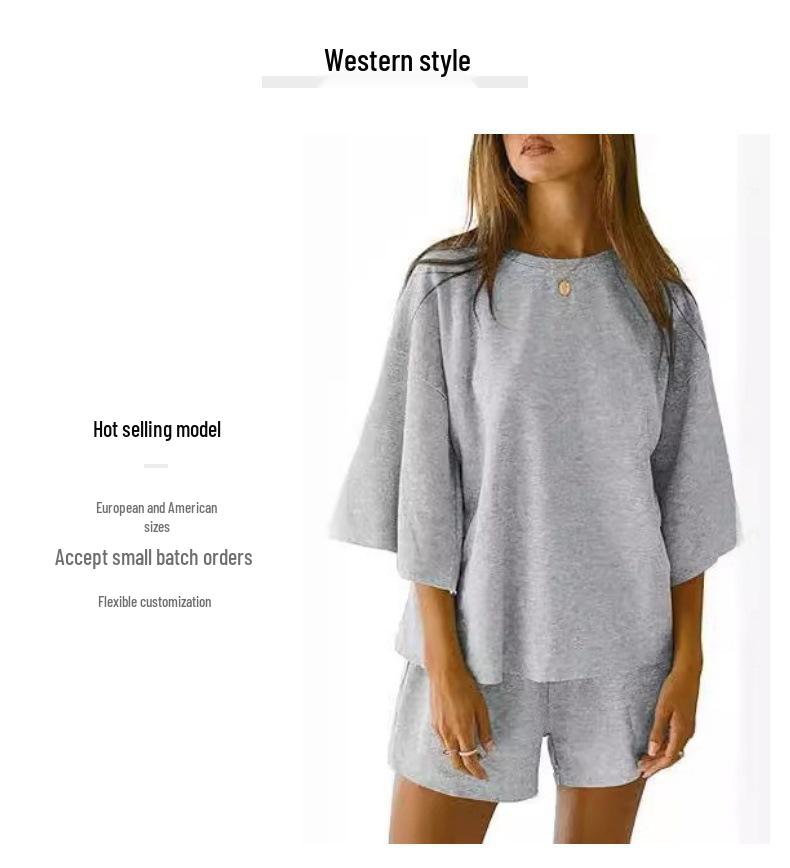 2025 Summer Women's 2-Piece Set: Seven-Sleeve Top & Elastic Waist Shorts