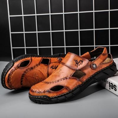 Sandals Shoes Men's Genuine Leather Summer Anti-slip Breathable Hollow Outdoor Sports Beach Shoes Casual Sandals