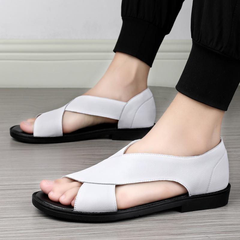Men's Casual Cowhide Leather Roman Sandals - Soft Sole, Non-Slip Summer Beach Shoes