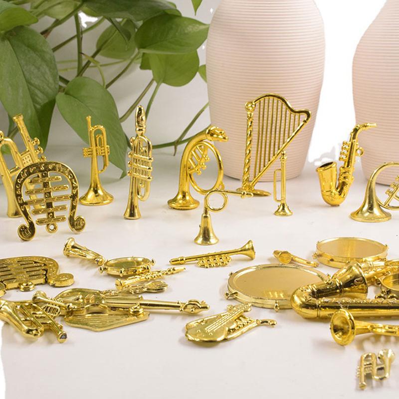 5-20PCS Random Mixed Style Plastic Mini Gold Musical Instrument Miniatures Ornament Festival Party Christmas DIY Decorations ZYF