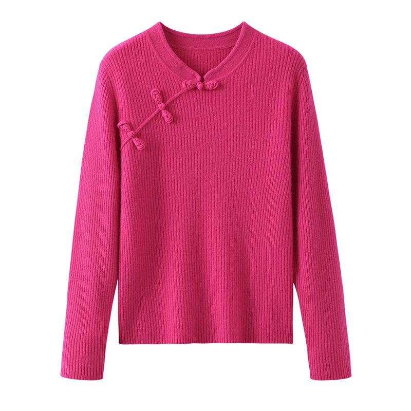 Cashmere Women's Frog Button Sweater - Autumn/Winter Chinese Style Retro Slimming Knitwear