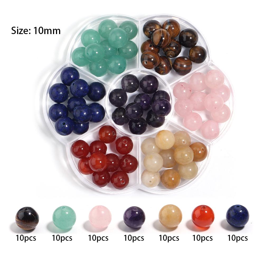 

1Box Natural Stone Beads Agate Jade Amethyst Tiger Eye Loose Round Beads For Jewelry Making Finding DIY Charm Bracelet Necklace