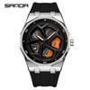 SANDA Men's Waterproof Luminous Polygonal Quartz Watch with 3D Rotating Dial and Silicone Band