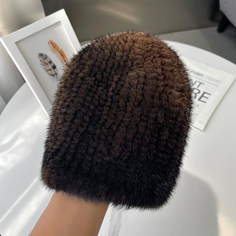 Autumn and Winter Warm Women's Double-sided Mink Hair Woven Fur Hat Retro Versatile Fashion Elastic Melon Rind Small Round Hat
