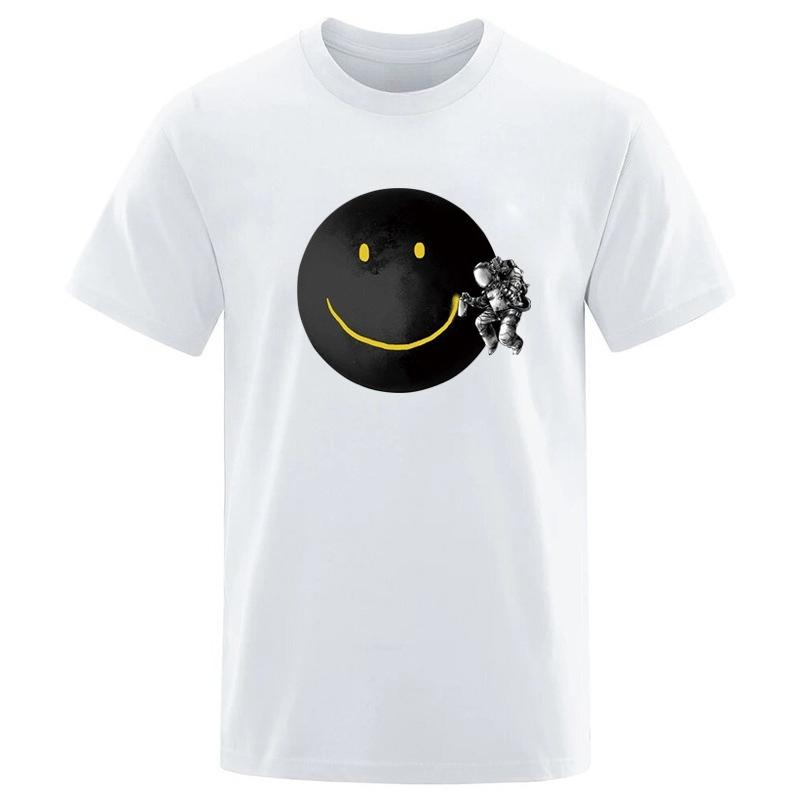 Herren T-Shirt Hohe Qualität 100% Baumwolle Lustiger Astronauten Druck Lässig Locker Rundhals Herren Kurzarm T-Shirt Männliches Hip Hop Tee Top