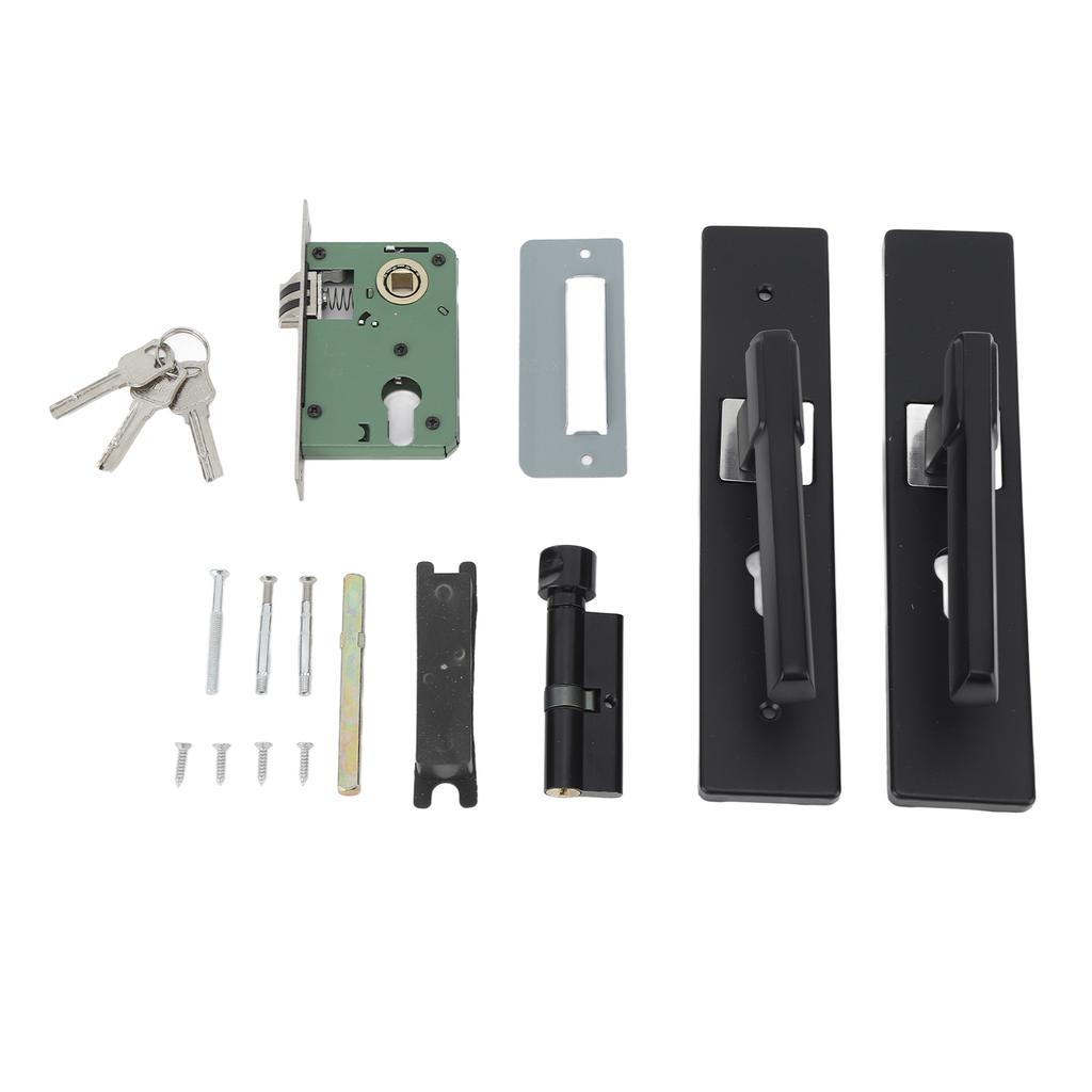 Klamka do drzwi Stop Aluminium Zamykana Klamka do Drzwi Zestaw z Kluczami do Sypialni Łazienki Biura Matowa Czarna