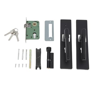 Door Lever Aluminum Alloy Locking Door Handle Set with Keys for Bedroom Bathroom Office Matt Black