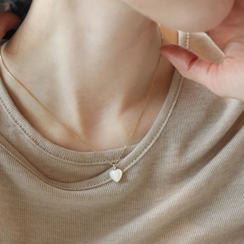 modernlike 14k gold-filled silver white pearl heart necklace