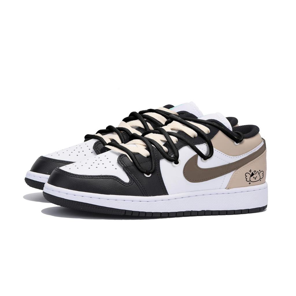 Jordan Air Jordan 1 Puppy Fragment Slip Resistant Abrasion Resistant Low top Vintage Basketball Shoes Men's Black Brown 553558-131(Team85-)
