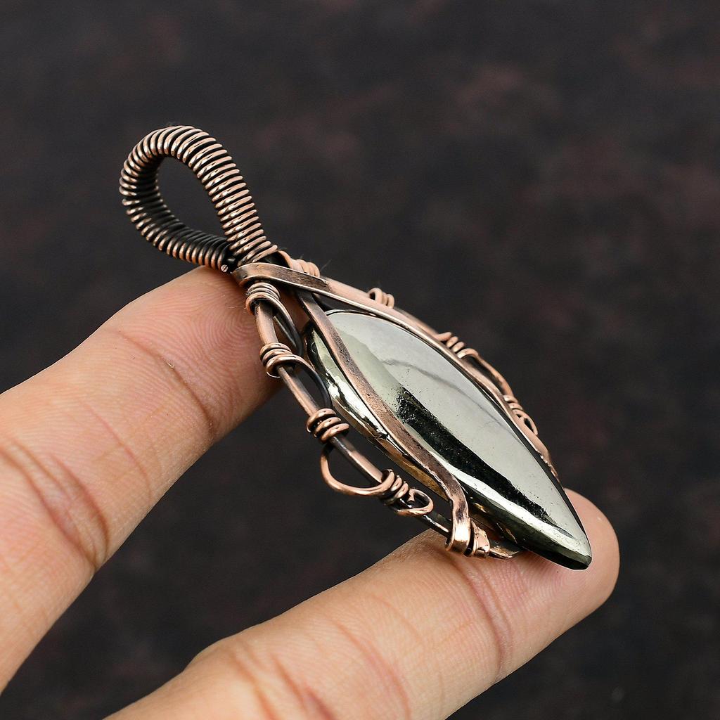 Apache Pyrite Pendant Copper Wire Wrapped Pendant Wire Wrap Gemstone Jewelry Handmade Pendant Copper Jewelry For Gift Apache Pyrite Jewelry