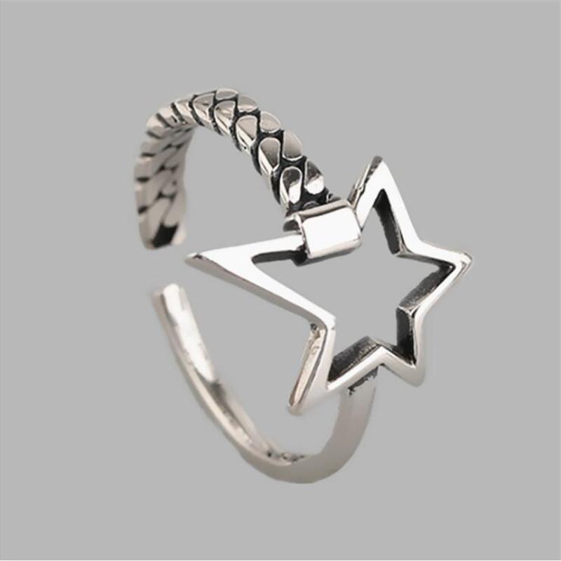 New Simple Personality Irregular Five-pointed Star 925 Sterling Silver Jewelry Hollow Star Lock Chain Opening Rings TYB483