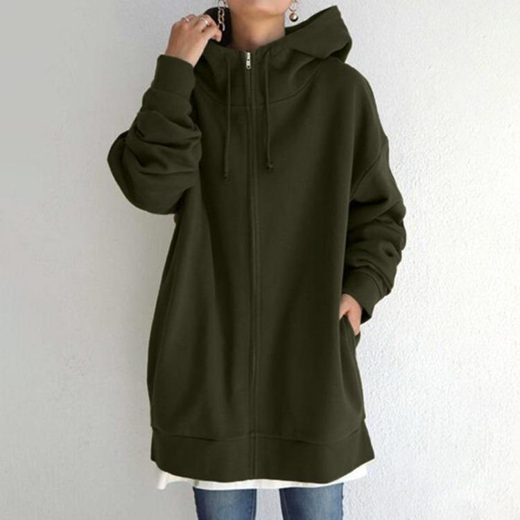 Oversize Fleece Hooded Jacket for Women Winter Zipper Coat Long Pocket Streetwear Harajuku Sweatshirts Ladies Outwear Hoodies