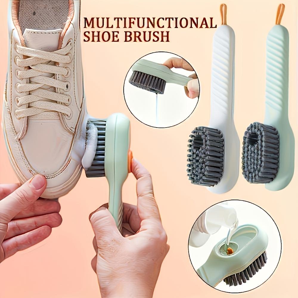 Multi-Function Shoe Brush with Built-In Liquid Dispenser - Soft Bristle, Long Handle, Press-Type Cleaning Tool for Effortless Home Shoe Care