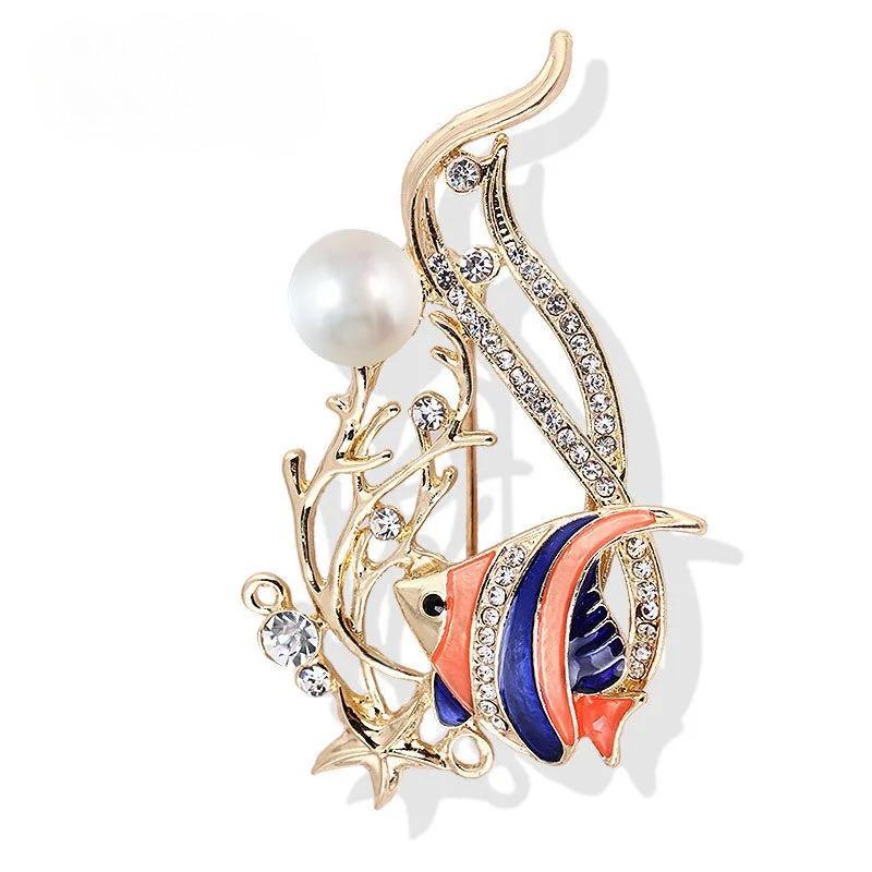 Mode Tropenfisch Exquisite Abzeichen Schnalle Elegant Kristall Emaille Meer