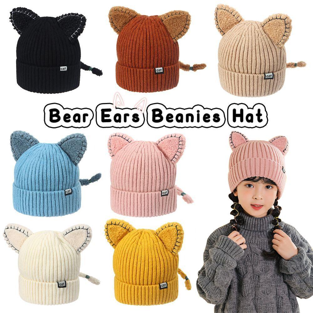Cute Cat Ears Children's Knitted Hat Winter Warm Beanies Caps New Pullover Hat  Kids