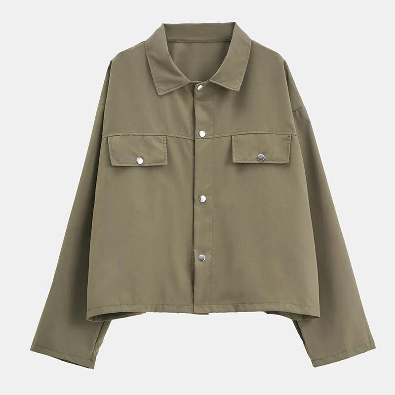 

Весенне-осенняя женская куртка свободного покроя с пуговицами и длинными рукавами One Size армия зеленый