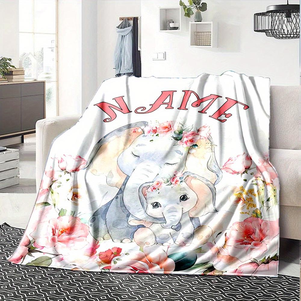 Elephant Floral Home Customize Your Name Blankets Comfortable Soft Lightweight Multiseasonal Blanket For Picnics Sofas Offices Beds Living Rooms