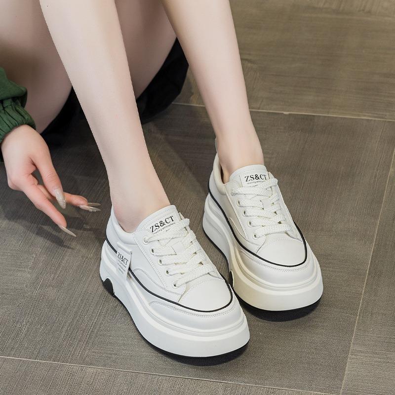 9978 leather white shoes women's spring new thick-soled comfortable non-slip versatile sports cowhide casual board shoes