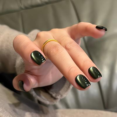 Press On Nails Square Fake Nails with Glitter Design Artificial Acrylic Nails Glossy False Nails Full Cover Stick On Nails Glue On Nails for Women