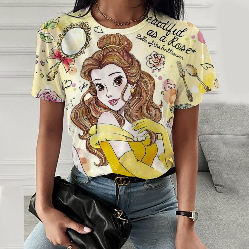 Kreslené dámské tričko s potiskem Disney princezen Letní tričko s krátkým rukávem Harajuku ležérní kulatý výstřih streetwearové oblečení