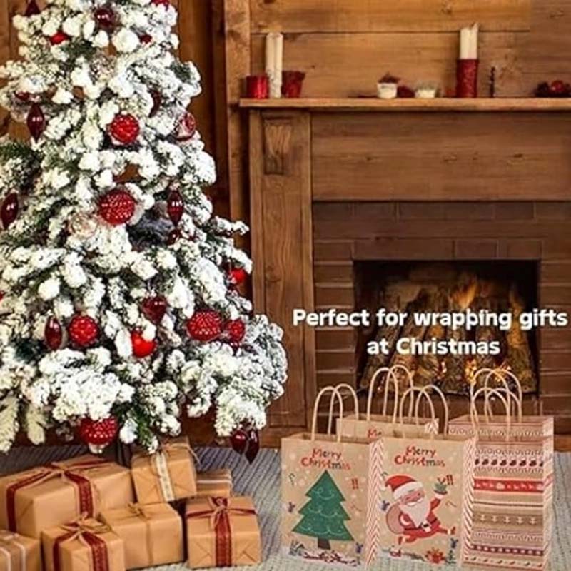 

12PCS Brown Christmas Gift Bags with Handles - 8.3x5.9x3.2 Inch Kraft Paper | For Snacks, Clothing, Presents & Box Packaging 12PCSD