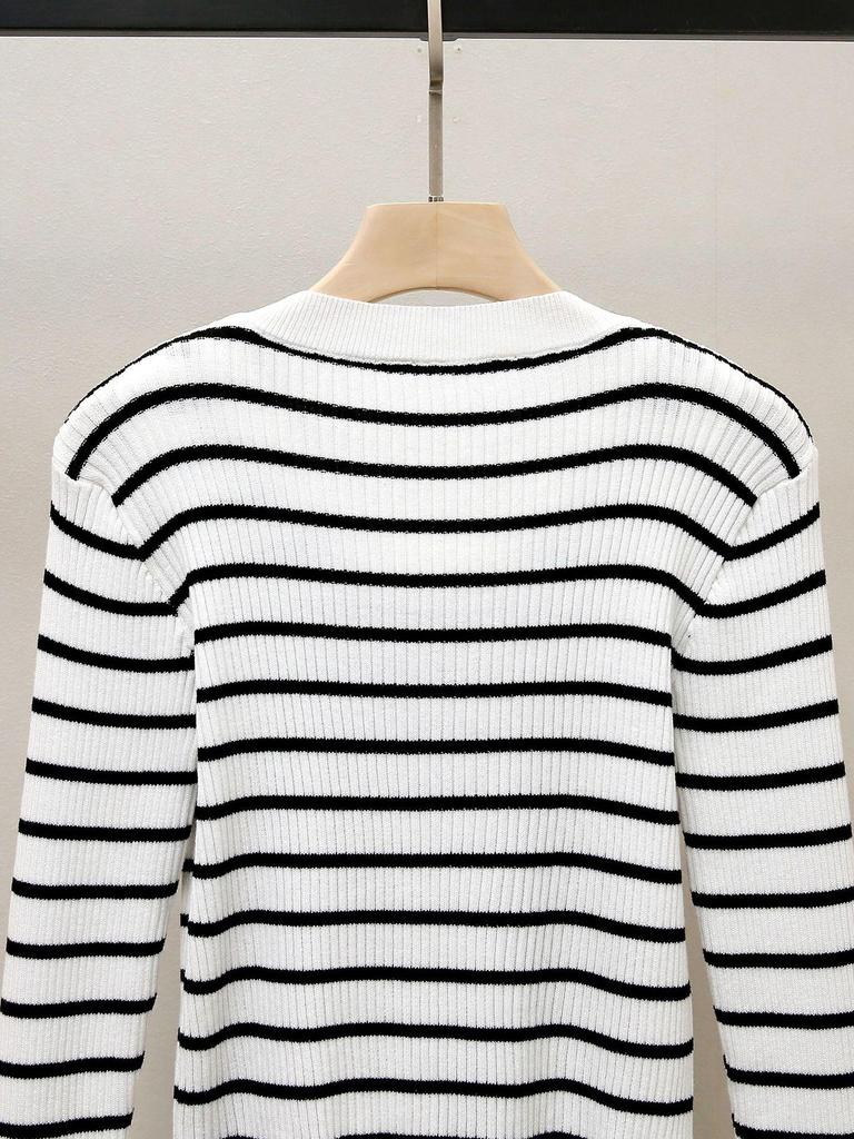 Autumn V-Neck Color Block Knitted Cardigan - French Style for Women