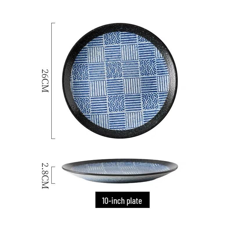 

Seigaiha Blue & White Ceramic Divided Plates, 10-inch, Set of 2