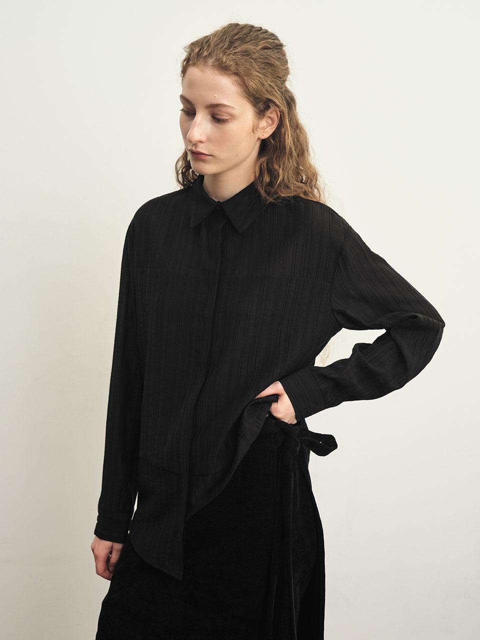 Ed Mang Layered See-Through Slit Shirt - Black