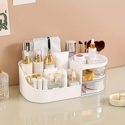 1pc Vanity Makeup Organizer with Mirror - Drawer-Style Cosmetic Storage Box for Skincare, Lipstick & More - Lightweight Plastic Countertop Holder