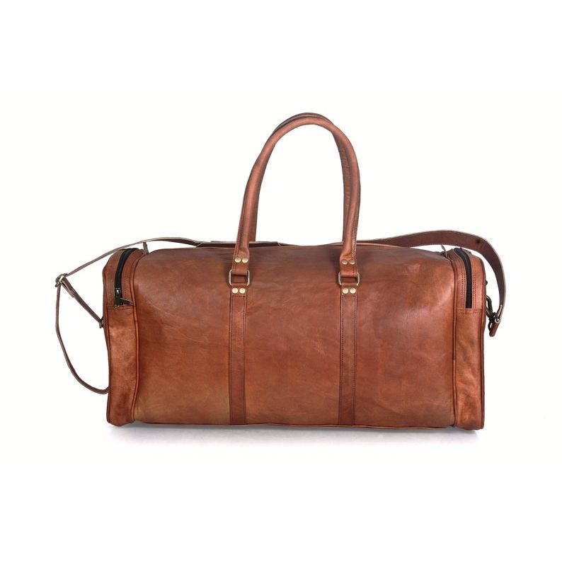 Handmade Goat Leather Duffel Bag | Vintage Weekender | Travel Carry-On Bag for Men | Brown Overnight Gym Luggage