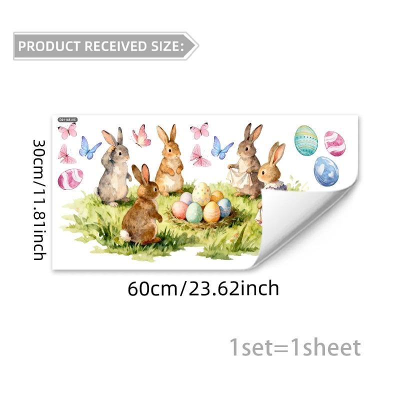 New Easter Flower Rabbit Sticker Self-Adhesive Waterproof Wall Stickers PVC Removable Wall Decal Window Decoration
