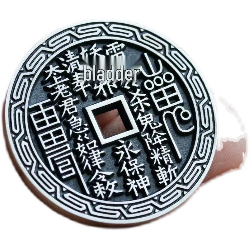 Sterling Silver Mountain Ghost Flower Pendant with Swastika Pattern Engraving, 30mm Coin Design.