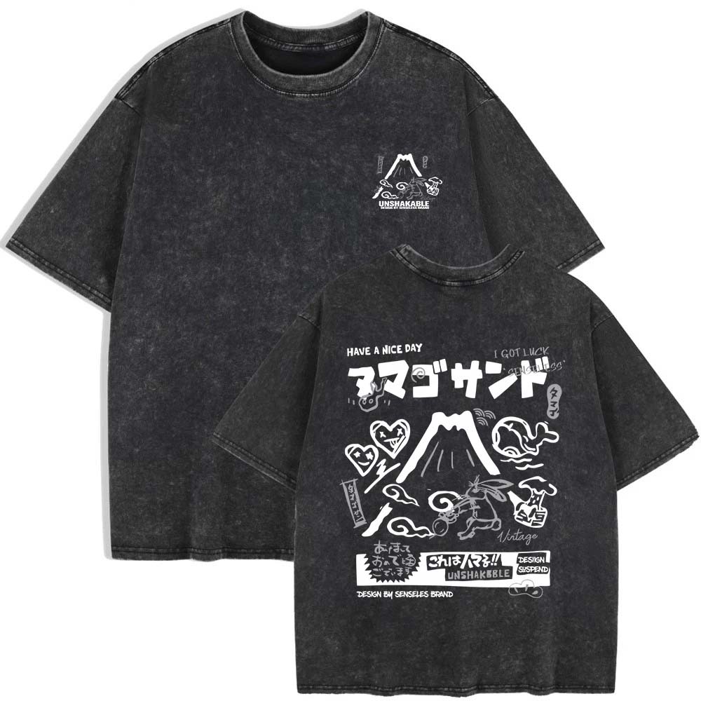 

Volcano Rabbit Harajuku Prints Washed T-Shirts Womens Cotton Short Sleeve Tops Casual O-Neck Oversize T Shirt Clothes S