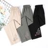 Plus Size Embroidered Women's Straight Leg Pants Summer High Waisted Breathable Women's Retro Korean Elastic Waist Pants