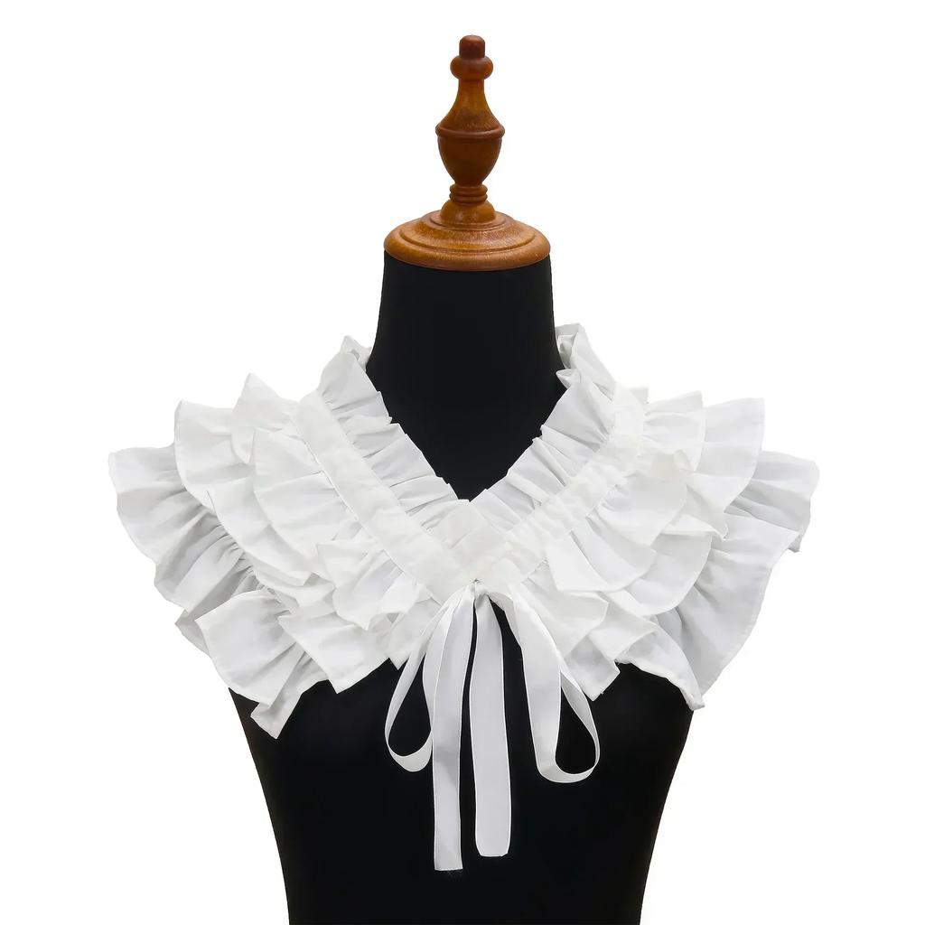 Retro Multi-Layer Lace Collar Fake Necktie Adjustable Standing Collar Decorative Cape Cloak Wrap Overcoat