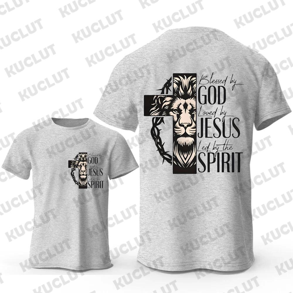 Novelty Blessed By God Loved By Jesus Led By The Spirit Print T-shirt Men Casual T Shirt Fashion Tops Tees Male Brand T-Shirts