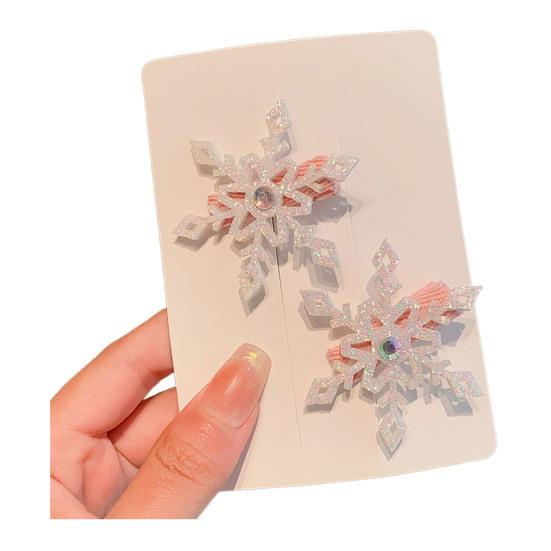 1 Pair Girls Hair Clip Blue White Snowflake Design Christmas Hair Pins Lightweight Hair Styling Tools Hair Accessories