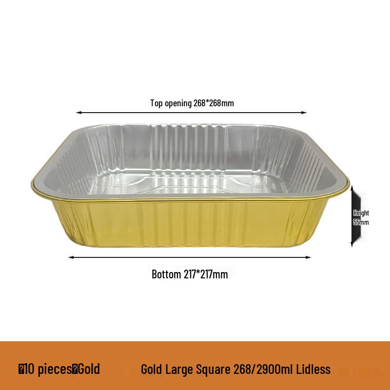 Large Gold Aluminum Foil Baking and Lunch Box - Disposable, Heat-Resistant, Food-Grade Serving Tray 10 pack, 2900ml, gold square