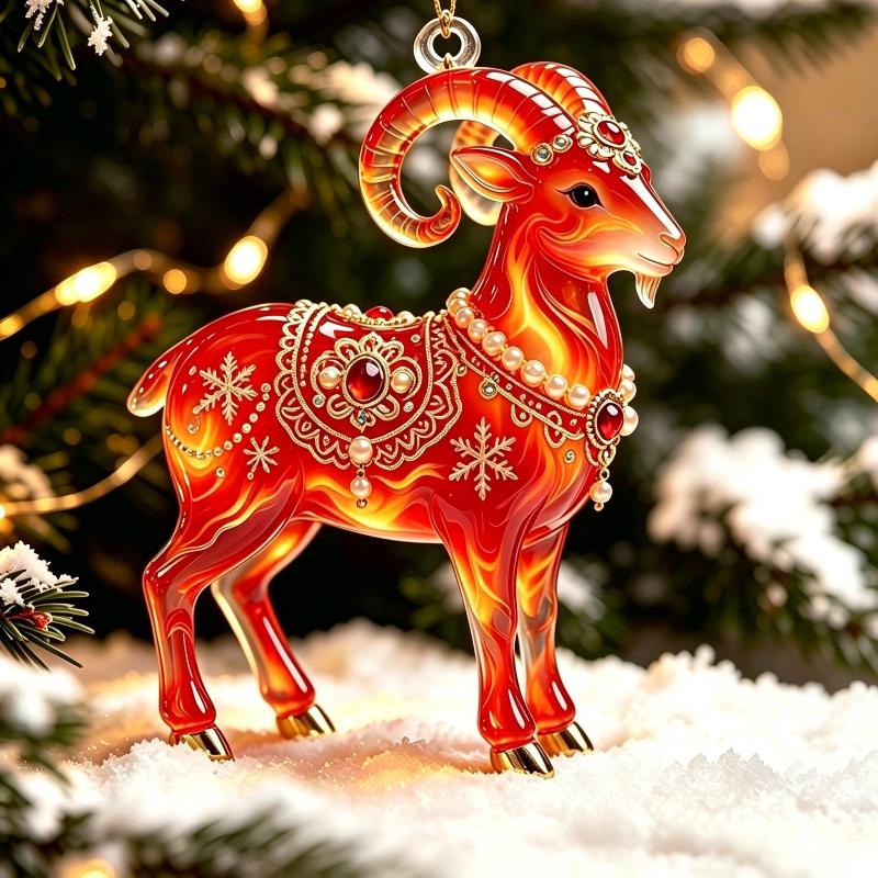 2D Acrylic Goat Christmas Tree Pendants Cute Animal Sheep Hanging Ornaments For Xmas Tree Decor Party Supplies  Year Gifts