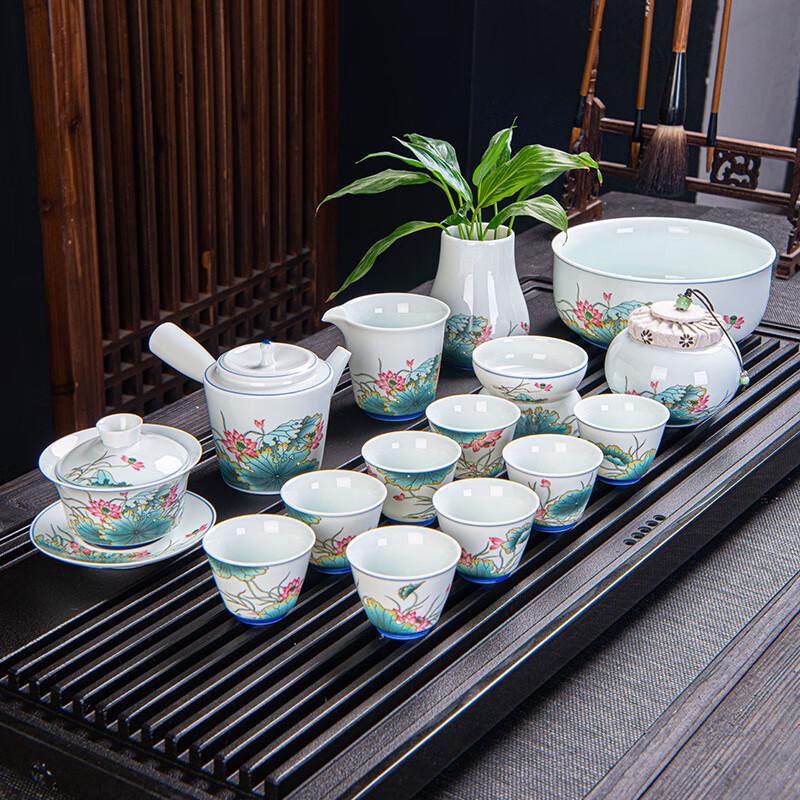 Pink Green Lotus Ceramic Kung Fu Tea Set